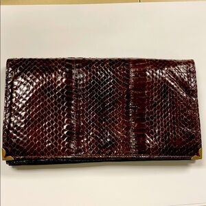 Dark Brown Snakeskin Envelope Clutch Bag Purse